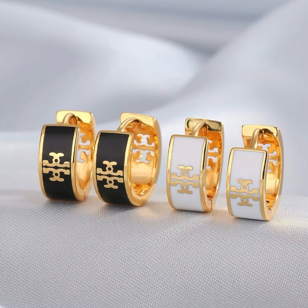 Gold and Black or Gold and White Enamel Earrings